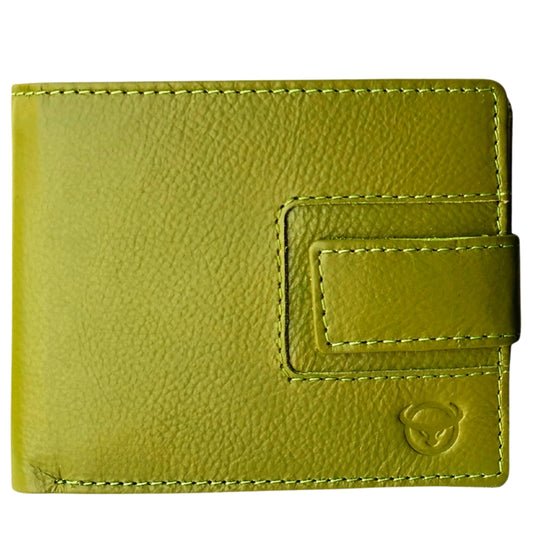 Green Color Blocking Leather Wallet With 9 Credit Card Slots & 2 Currency Compartments For Men's