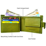 Green Color Blocking Leather Wallet With 9 Credit Card Slots & 2 Currency Compartments For Men's