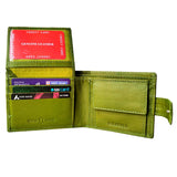 Green Color Blocking Leather Wallet With 9 Credit Card Slots & 2 Currency Compartments For Men's