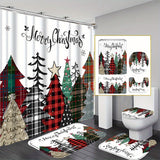 4pcs Christmas tree shower curtain decoration, beautiful housewarming gift, modern home decoration shower curtain set, waterproof shower curtain and toilet floor mat three piece set with 12 shower curtain hooks