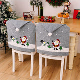 6 sets of Christmas grey print chair covers, holiday decorations, Christmas home decorations, atmosphere ornaments.