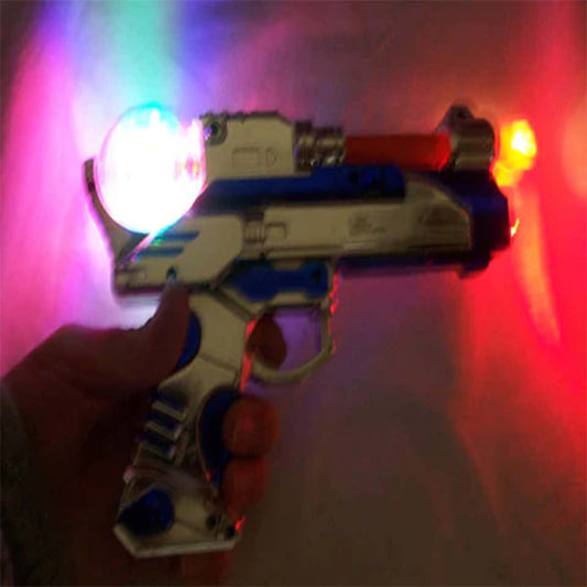 Blue Twin Barrel Spin Ball Outer Space Light Up Pistol Gun Cool Light-Up Effects and Sound!