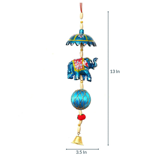 Multicolor Metal Handcrafted With Decorative Elephant Hanging Bell For Home Décor