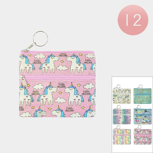 Unicorn Print Coin Purse Keychains (Sold by DZ= $19.99)