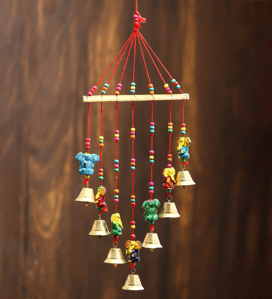 Multicolor Metal Handicraft Lord Ganesha Hanging Bell For Home Décor