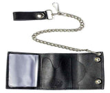 Wholesale Genuine Leather Skull and Crossbones Trifold Wallet with Chain (Sold by the piece)