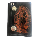 Wholesale Silver Print Guadalupe Mary Trifold Leather Wallets with Chain  Stylish With Accessory (Sold By Piece)