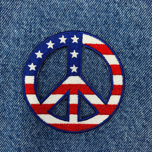 holesale American Flag Peace Sign Patch - Patriotic Iron-On Emblem