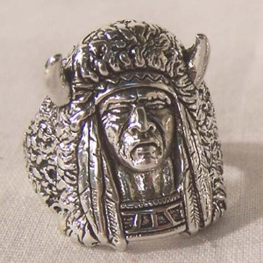 Indian Medicine Man with Horn Head Cover Biker Ring (Set of 3)