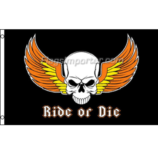 Ride or Die Skull with Wing Biker 3' x 5' Flags - Set of 3, High-Quality Decor