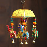 Multicolor Handcrafted Decorative Five Elephant Wall & Home Décor Hanging & Ringing Bell For Home Décor