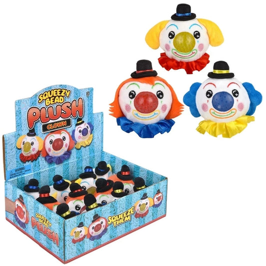 Clown Bead Plush Squeezy Ball Kids Toy In Bulk- Assorted