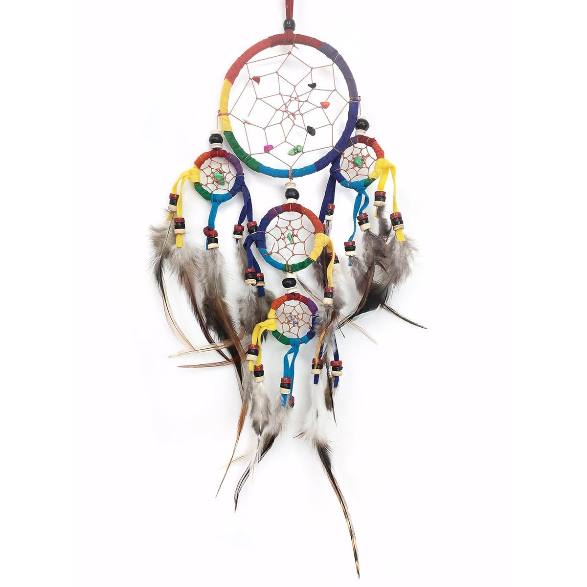 Wholesale Multi-Color Rainbow Dreamcatcher 6.5" x 20" with - Handcrafted Bohemian Decor (Sold By Piece)