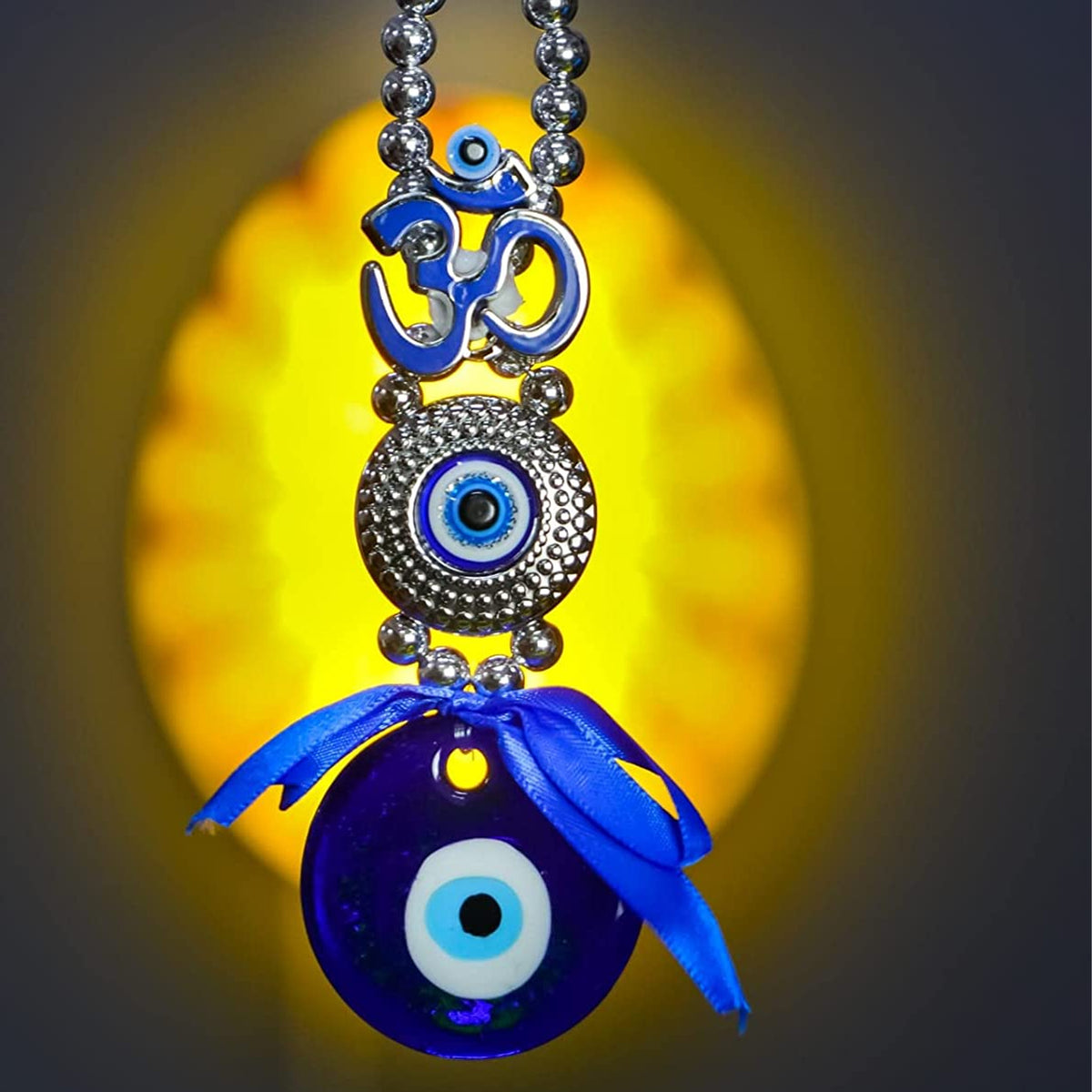 Blue Evil Eyes With OM Design With Blue Pendent Decoration Hanging Ornament For Car, Home Décor For Blessing