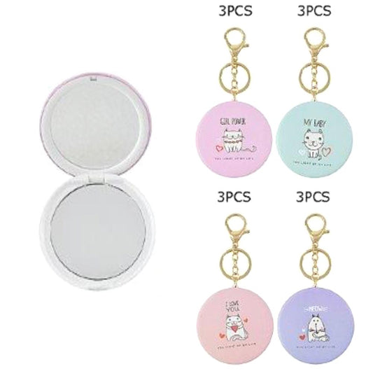 Cat Printed Compact Mirror Keychains (1 Dozen=$23.99)