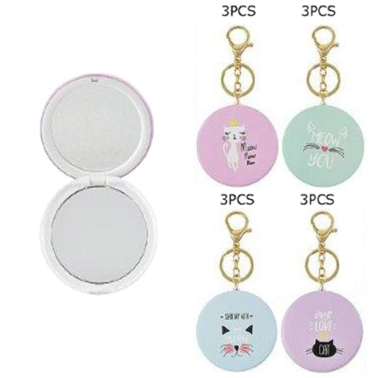 Cat Printed Compact Mirror Keychains (Sold by Dozen=$23.88)