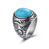 Wholesale Blue Turquoise Stone Designs Steel Ring - Assorted Sizes