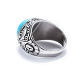 Wholesale Blue Turquoise Stone Designs Steel Ring - Assorted Sizes