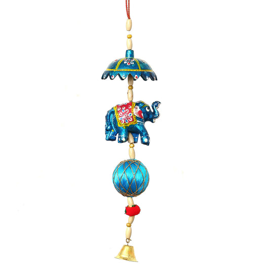 Multicolor Metal Handcrafted With Decorative Elephant Hanging Bell For Home Décor