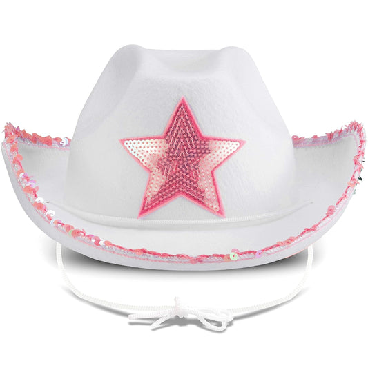 White Cowgirl Hats with Pink Sequin For Kids In Bulk