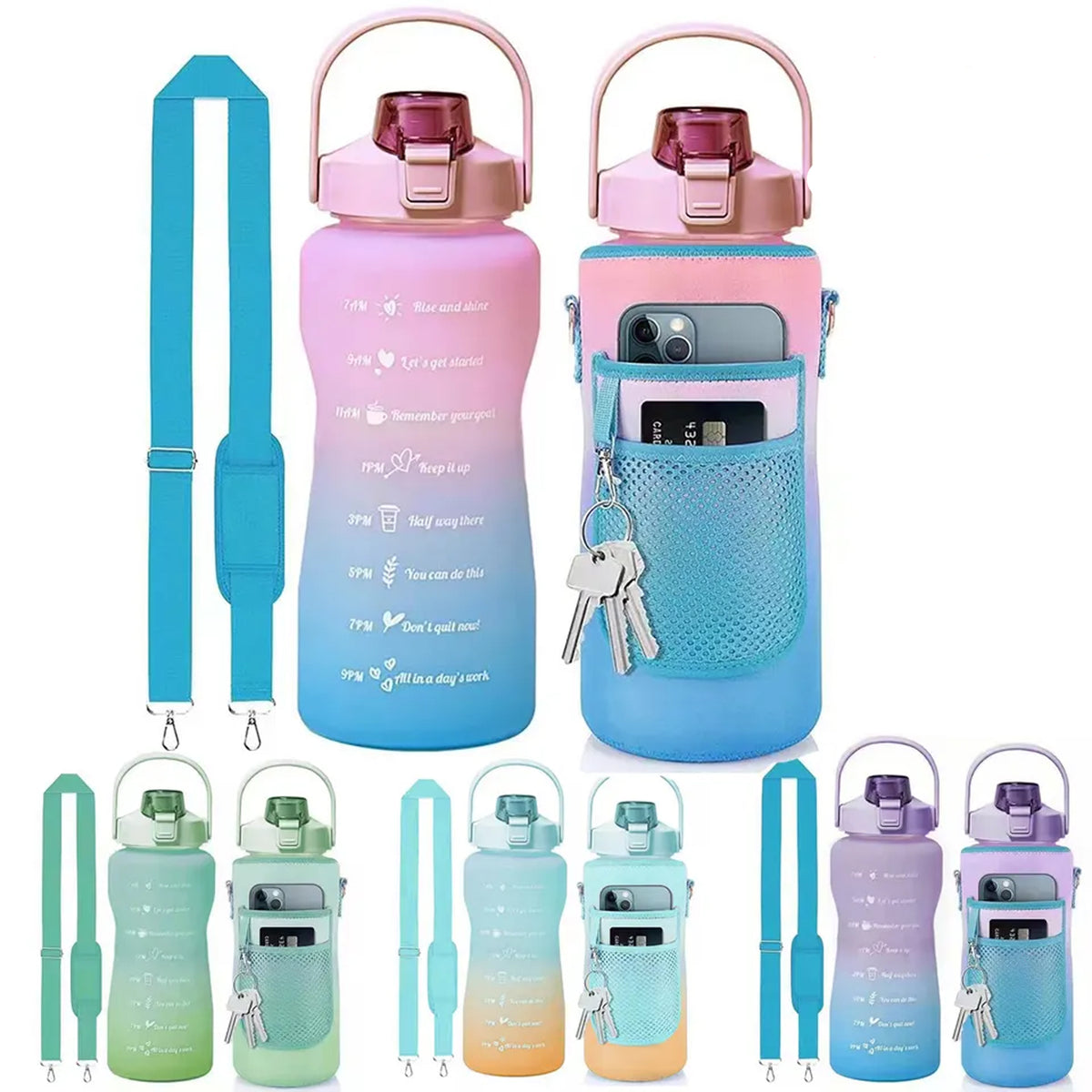 Inspirational Water Bottle With Strap, Leak Proof Reusable Insulated Water Bottle For Men & Women