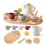 D2407TA Wooden Children Montessori Toy Teapot Teacup Simulation Kitchen Utensil  BPA Free Silicone Kid Education Pretend Play Toy Gift