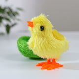 6.7" Wind Up Chicken Toy - Hopping Plush Yellow Chick