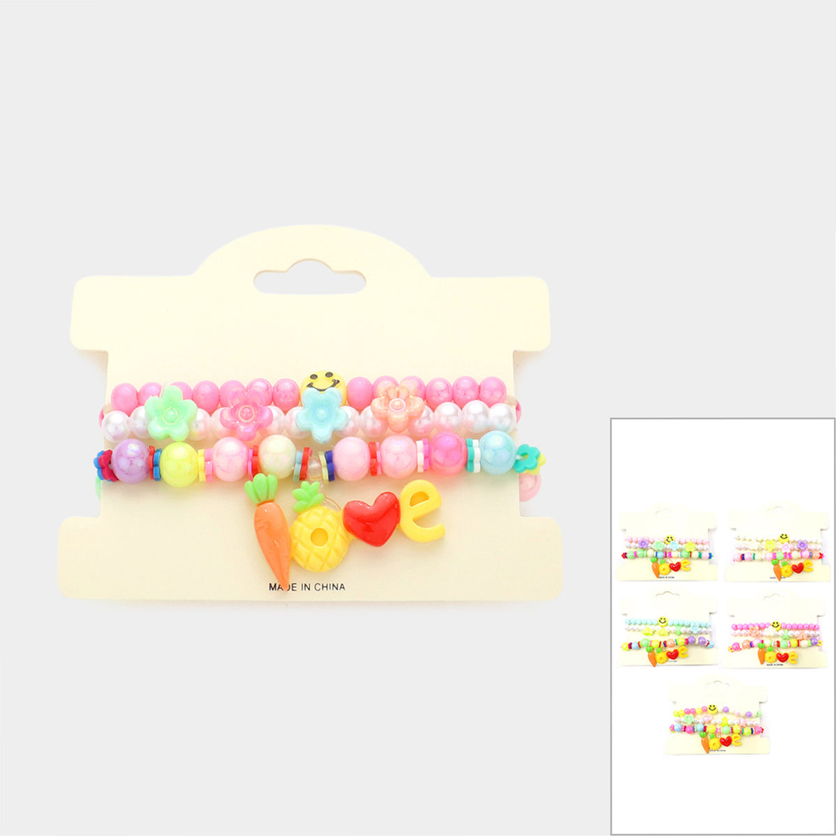 Charm Beaded Stretch Kids Bracelets (Sold by Dozen=$18.00)