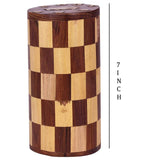 Wooden Handmade Chess Board Pattern Wooden Money Bank- 7 Inch