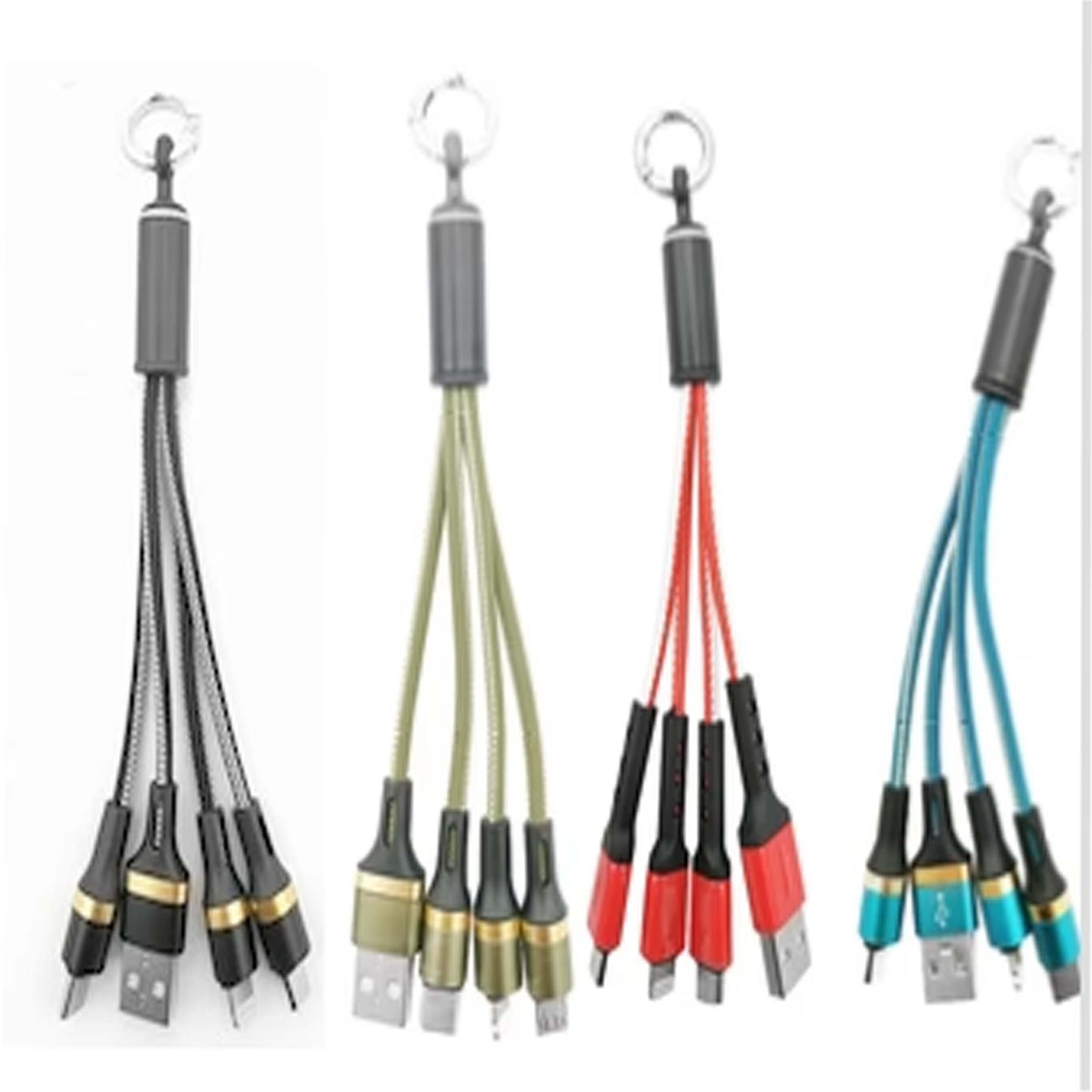 Wholesale 3-in-1 USB Squid Cable Keychain Charger for iPhone, Type C, Micro USB (ASSORTED COLORS)