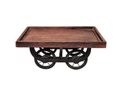 Wood Serving Rectangular Tray With Moveable Wheels