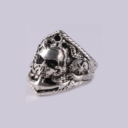 Wholesale Nautical Pirate Skull Design Metal Biker Ring - Assorted Sizes