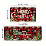 2-Piece Christmas Kitchen Rug Set - Vibrant Red Truck and Buffalo Plaid Non-Slip Washable Polyester Holiday Mats for Home and Bathroom Interior Decor with Easy Cleaning and Durable Construction (40x60cm & 40x120cm)