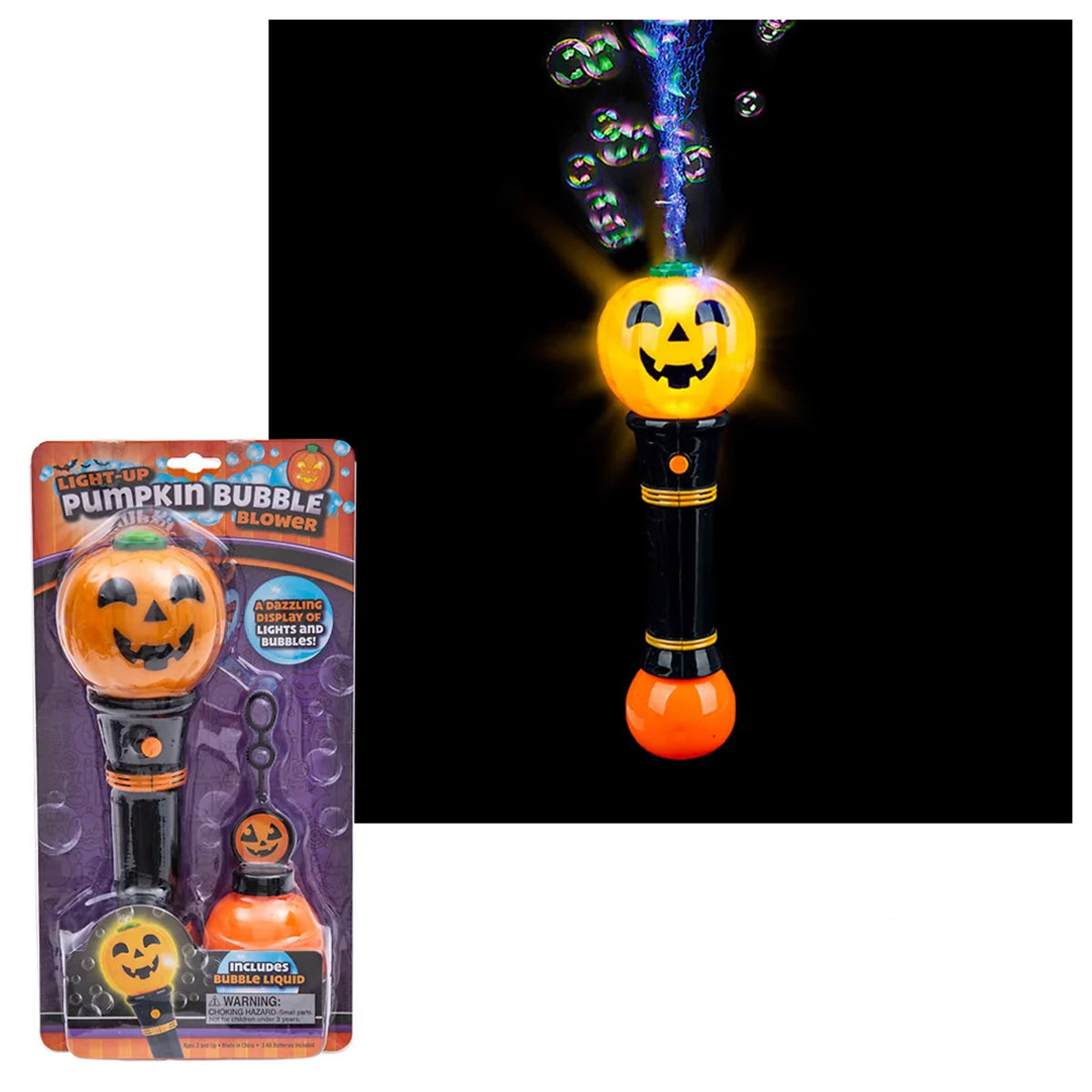 12" Pumpkin Light-Up Bubble Blower