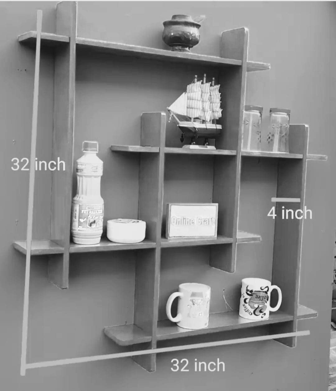 Wooden Dual Squares Wall Shelf