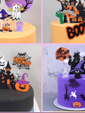 2907BA Halloween Decoration Cake Inserting Card Pumpkin Bat Spider Witch Haunted House Plug-in Baking Birthday Cake Decoration