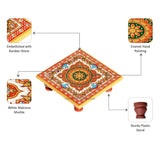 Handicrafts Paradise Intricate Floral Painted Marble Chowki