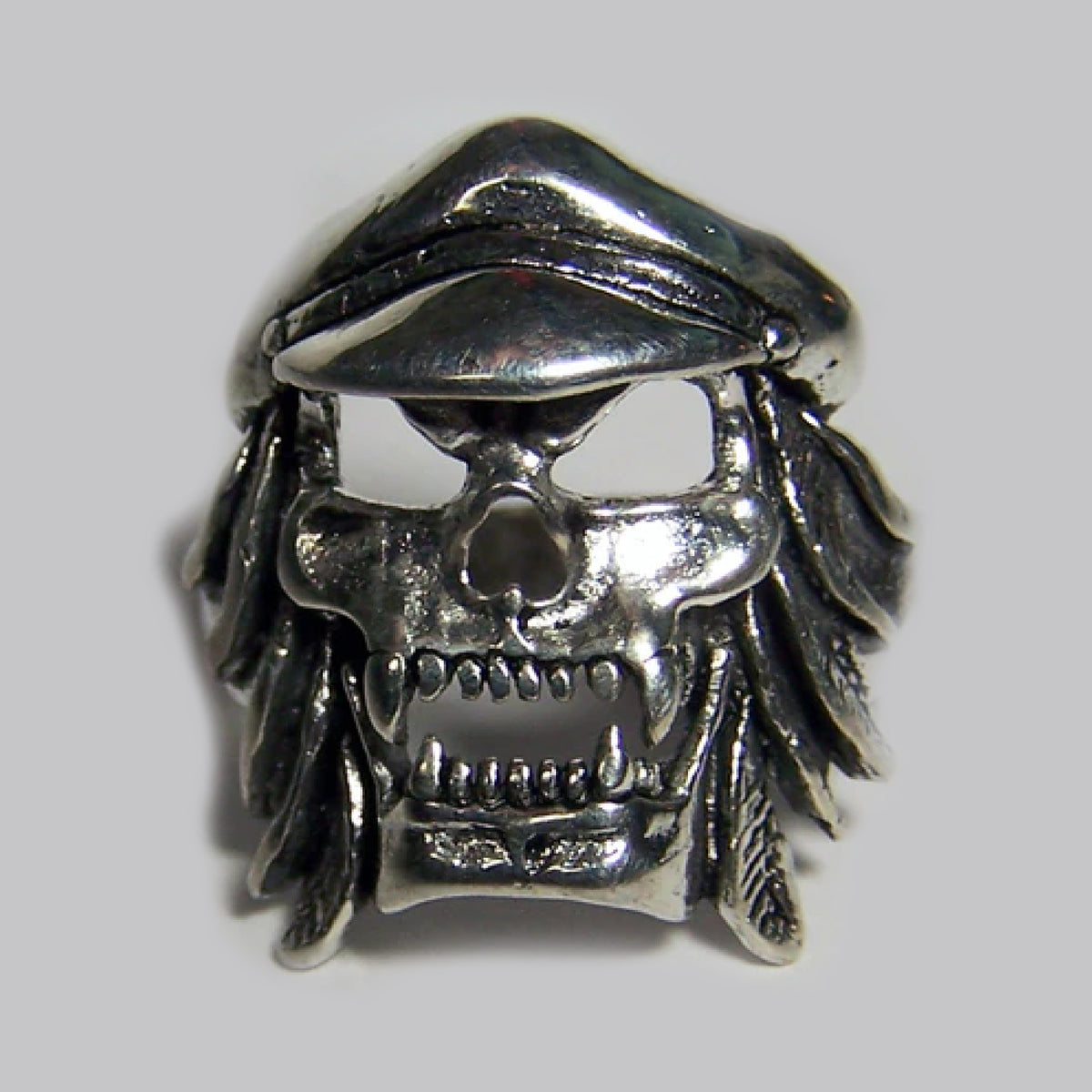 Wholesale Vampire Skull Head With Hat Designs Metal Biker Ring - Assorted Sizes