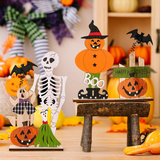 2907BA H3 New Halloween Creative Spring Skull Table Decorations Ghost Festival Pumpkin Bat Wooden Decoration