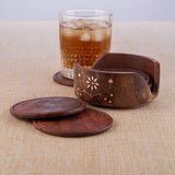 Lotus Tea Coaster with Half Barrel Shape Stand With Set of 6