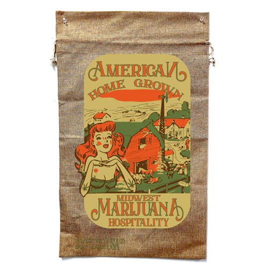 American Homegrown Marijuana Burlap Bag - Patriotic Cannabis Storage (Sold By Piece)