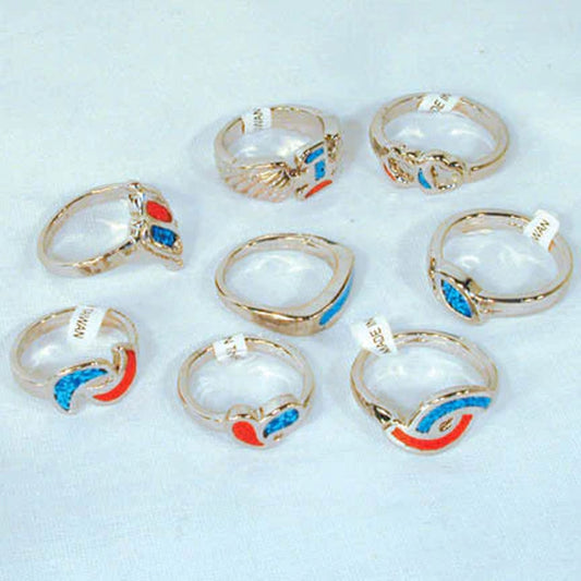 Wholesale Beautiful Design  Shapes Turquoise & Coral Rings for Ladies - Assorted Shapes (Sold By Dozen)