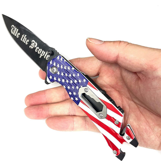 Wholesale American Flag Stainless Folding Pocket Knife - Patriotic EDC Tool (Sold By Piece)