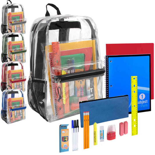 Transparent Backpack School Supply Kit for Kids Assorted