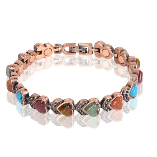 Wholesale Solid Copper Magnetic Heart-Shaped Mixed Stones Link Bracelet For Ladies (Sold By Piece)