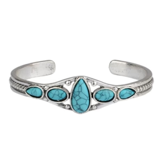 New Stylish Teardrop Turquoise Color Stone Silver Cuff Bracelet  (Sold By Piece)