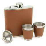 Wholesale New Brown Leather Flask Set with 4 Shot Glasses (Sold  By Piece)