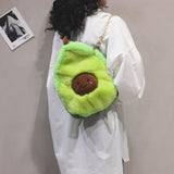 Wholesale New Stylish 12" Fuzzy Green Avocado Crossbody Purse With Functional Fashion (Sold By Piece)