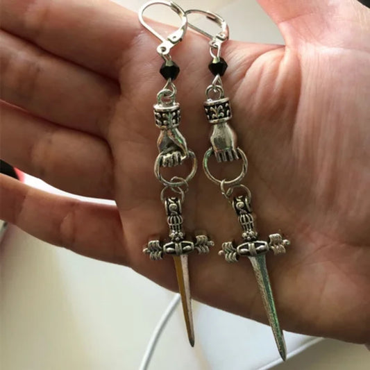 Wholesale  New Design Gothic Dagger Earrings, Metal Hand Dangle Jewelry (Sold By Piece)