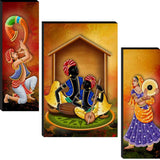 Digital Painting for Living Room Set of 3pcs, Rajasthani Village Scene